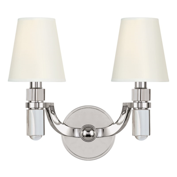 HVLG | Dayton 2-Lt Wall Sconce in Polished Nickel with White Faux Silk Shade