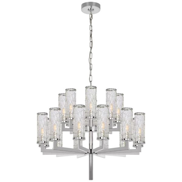 VC&CO | KELLY WEARSTLER | Liaison Double Tier Chandelier in Polished Nickel with Crackle Glass