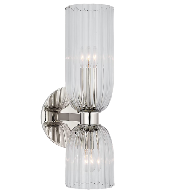 AERIN | Asalea 16" Double Bath Sconce in Polished Nickel with Clear Glass by VC&Co