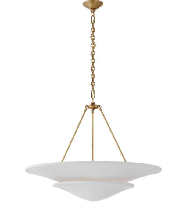 VC&CO | AERIN | Mollino Large Tiered Chandelier in Hand Rubbed An que Brass with Plaster White Shade