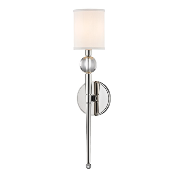 HVLG | Rockland 1-Lt Wall Sconce in Polished Nickel with Off-White Faux Silk Shade