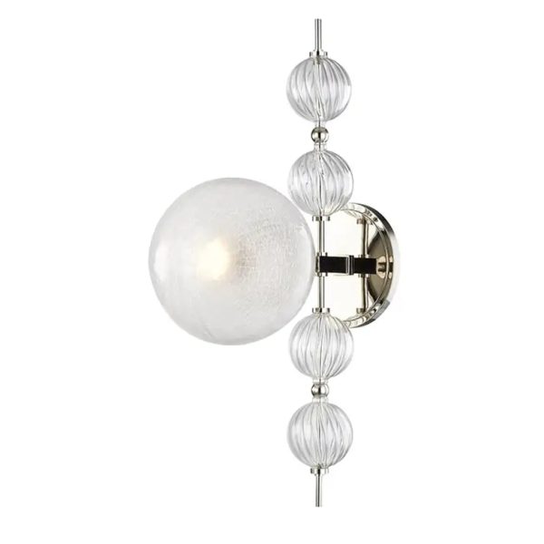 HVLG | Calypso Wall Sconce in Polished Nickel with Matte Crackle Glass