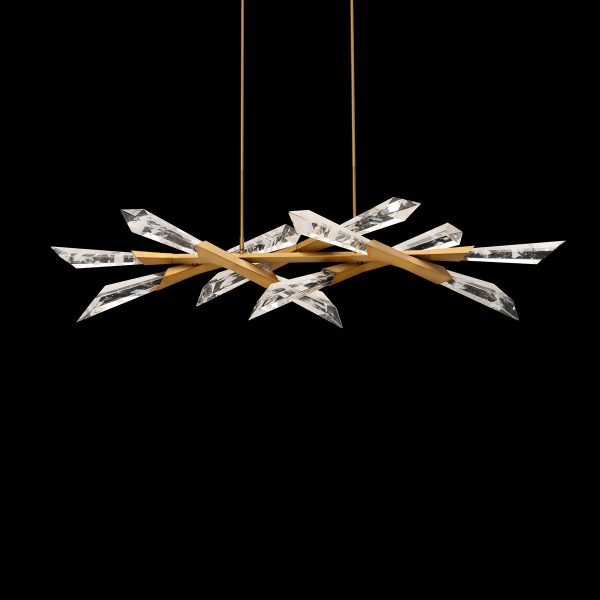 SCHONBEK | Solitude 60 Linear Pendant in Optic HazeQuartz and Aged Brass Finish | LED