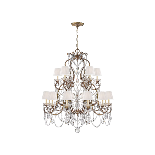 VC&CO | RALPH LAUREN | Adrianna Medium Chandelier in Gilded Iron and Crystal with Silk Shades