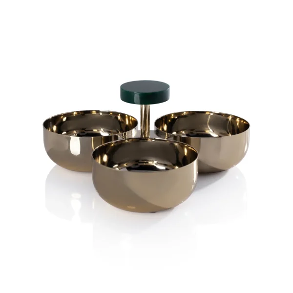 DecoRoom Curated Decor | Spiga Condiment Set, Gold w/ Green
