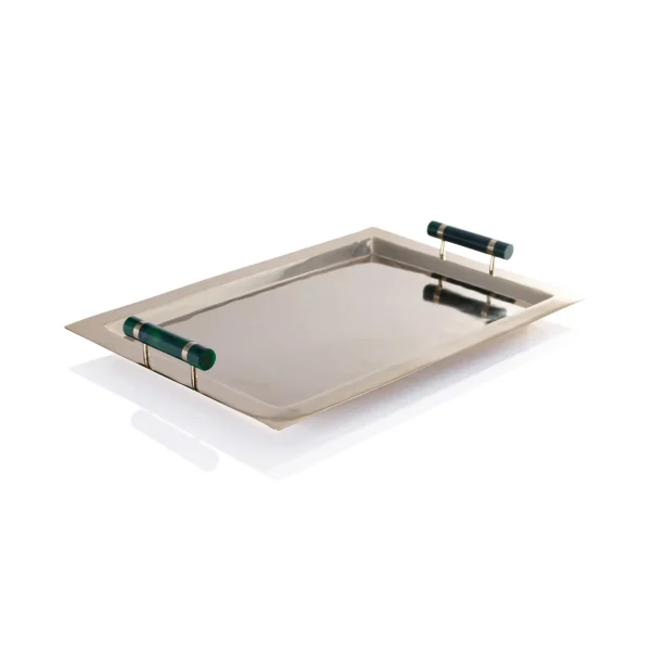 DecoRoom Curated Decor | Spiga Serving Bar Tray, Gold w/ Green