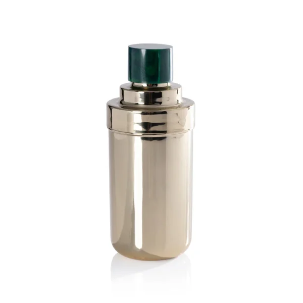 DecoRoom Curated Decor | Spiga Cocktail Shaker, Gold w/ Green