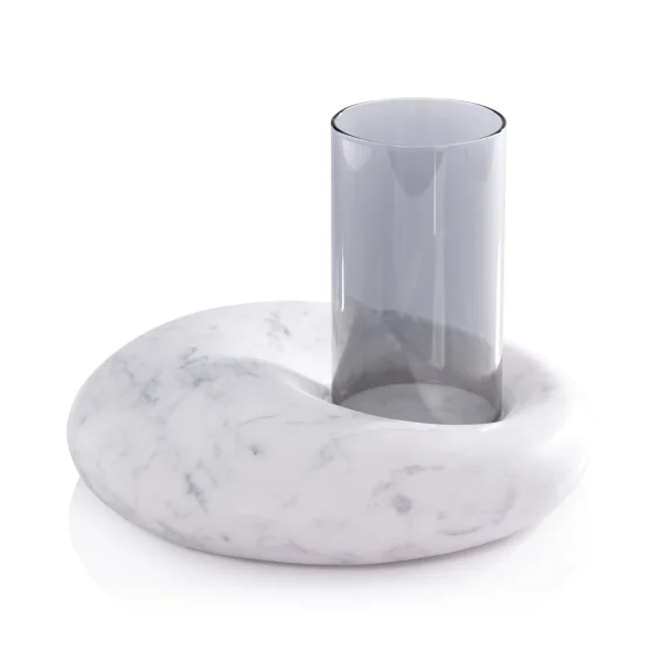 DecoRoom Curated Decor | Omani Marble Base w/ Smoke Glass Hurricane